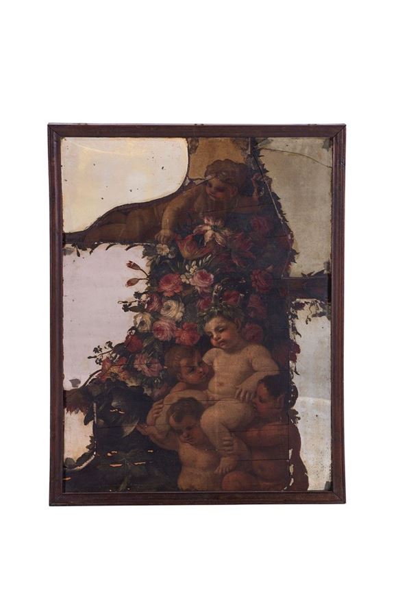 Giovanni  Stanchi (atelier di) detto Stanchi dei Fiori : Specchio con natura morta  - Auction Antiques - Incanto Casa d'Aste e Galleria