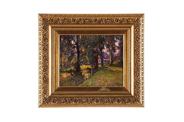 Alessandro Lupo : Tramonto tra i castani
Olio s  - Asta Antiquariato - Incanto Casa d'Aste e Galleria