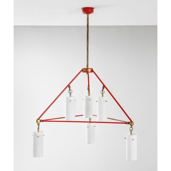 Angelo Brotto : Lampada a sospensione a sei lu  - Asta Design first - Incanto Casa d'Aste e Galleria