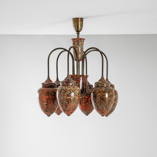 Lampadario
Ottone, vetro soff