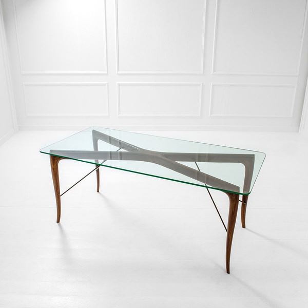 Melchiorre Bega (attr.) : Tavolo
Legno tinto, cristallo  - Asta Design first - Incanto Casa d'Aste e Galleria