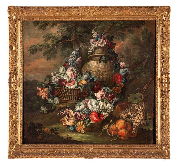 Michele Antonio Rapous - Trionfo di fiori e frutta con 