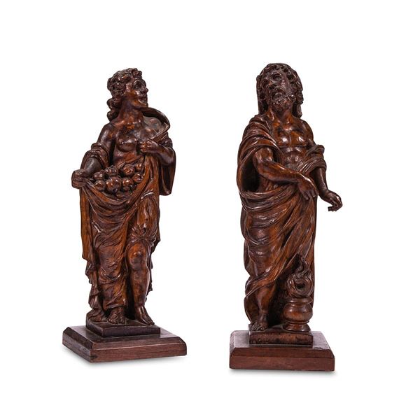 Coppia di sculture in legno na