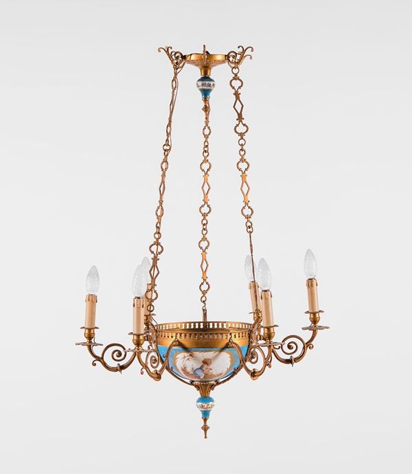 Lampadario in bronzo a sei luc  - Asta Antiquariato, Pittura, Oggetti d'arte, Porcellana, Arte Moderna - Incanto Casa d'Aste e Galleria