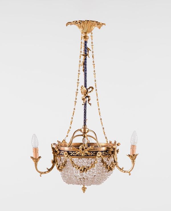 Lampadario in bronzo a tre luc
