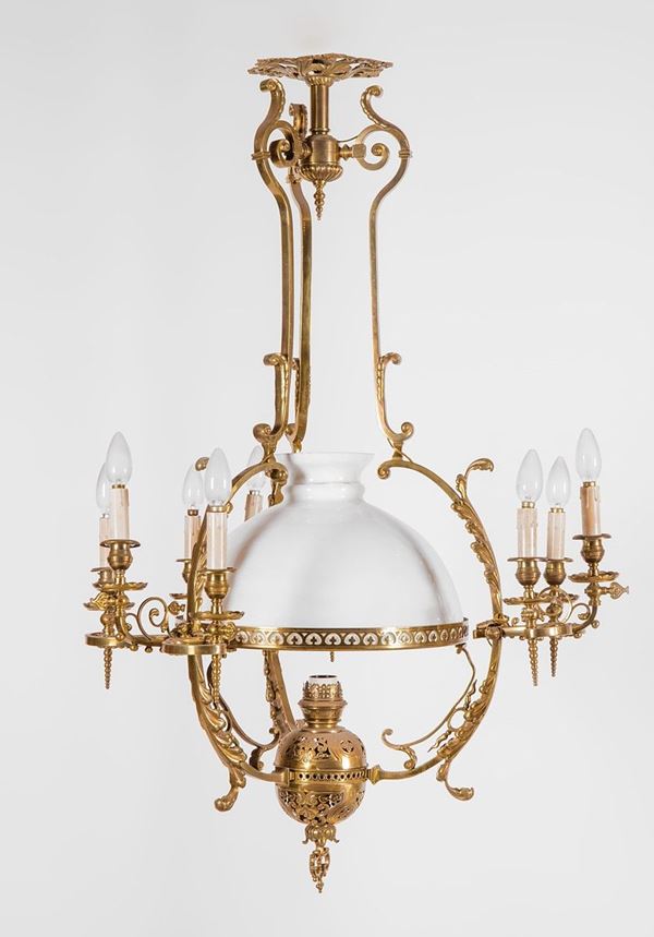 Lampadario in bronzo a nove lu  - Auction Dipinti del XX secolo - Incanto Casa d'Aste e Galleria