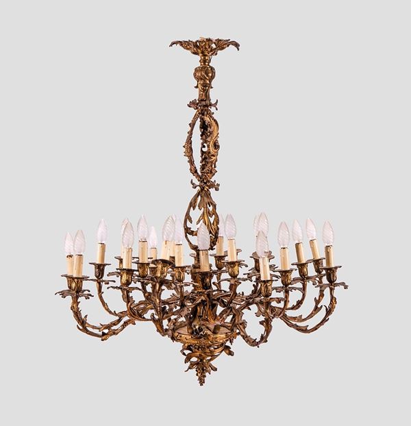 Lampadario in bronzo dorato a 
