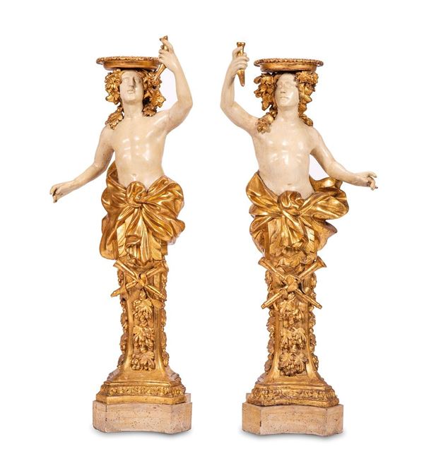 Due erme reggivaso in legno sc