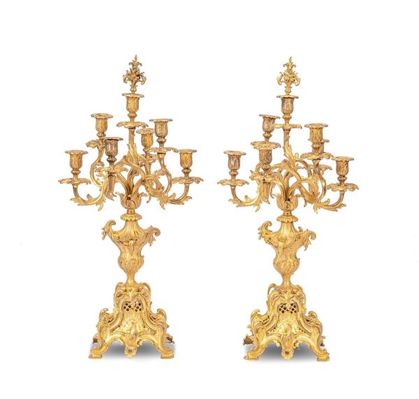 Coppia di candelieri a sei luc  - Asta Antiquariato, Pittura, Oggetti d'arte, Porcellana, Arte Moderna - Incanto Casa d'Aste e Galleria