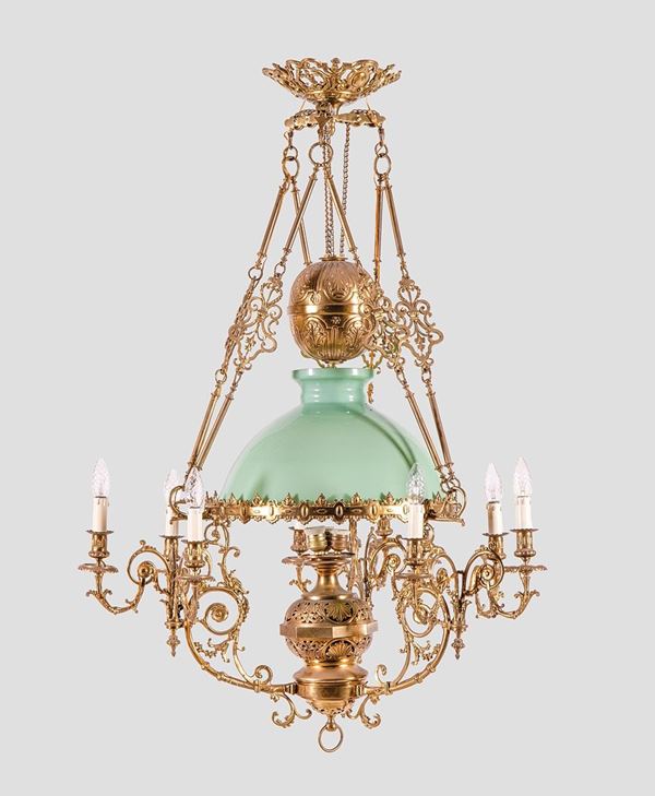 Lampadario in bronzo a nove lu