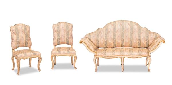 Divano e due sedie in legno la  - Auction Dipinti del XX secolo - Incanto Casa d'Aste e Galleria