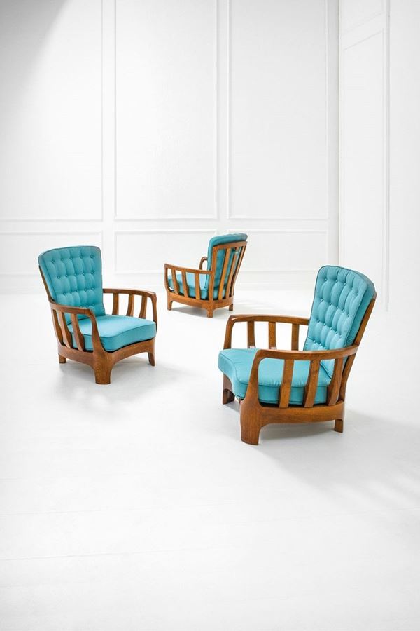 Tre poltrone
Legno, tessuto.
  - Asta Design, Winter Sale - Incanto Casa d'Aste e Galleria