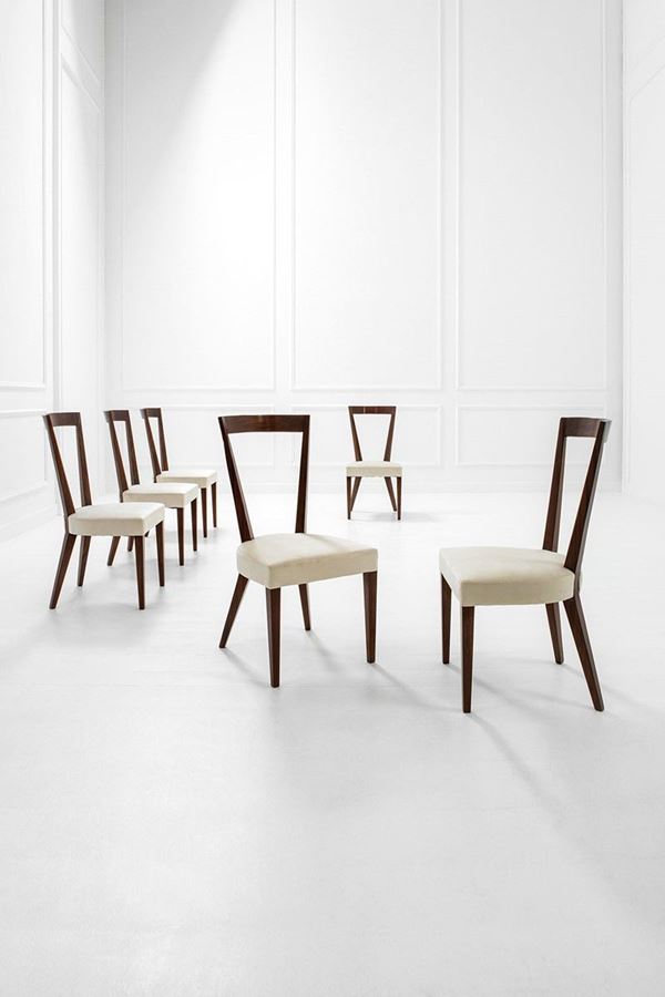 Gio Ponti - Sei sedie
Legno tinto, tessut