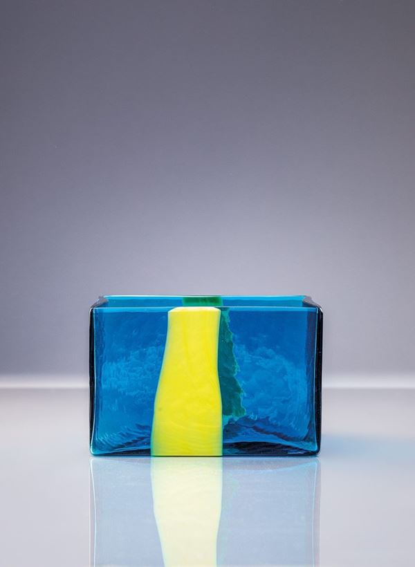 Pierre Cardin - Vaso azzurro con fascia gialla