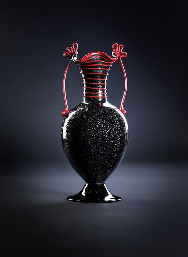 Fratelli Toso - Vaso a nastri in vetro nero