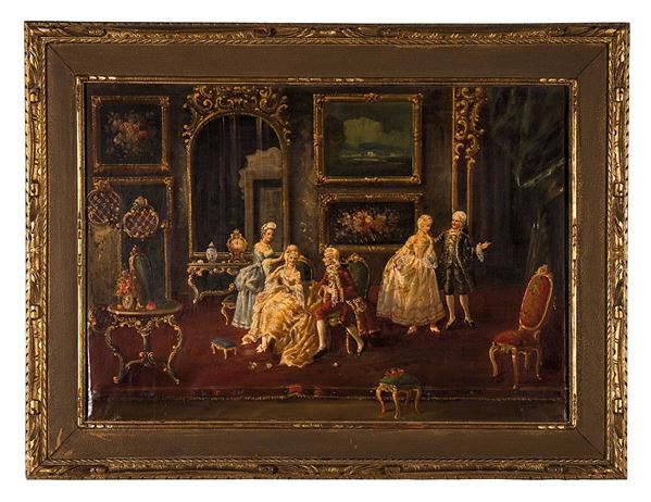 Guido Guidi : Dipinto Interno con figure, XIX secolo  - Asta Antiquariato e Arti Decorative - Incanto Casa d'Aste e Galleria