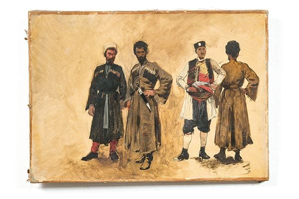 Alberto Pasini (attr.) : Dipinto, Circassi e Montenegrini  - Asta Antiquariato e Arti Decorative - Incanto Casa d'Aste e Galleria