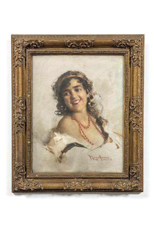 Dipinto Scuola napoletana, ritratto femminile, XX secolo