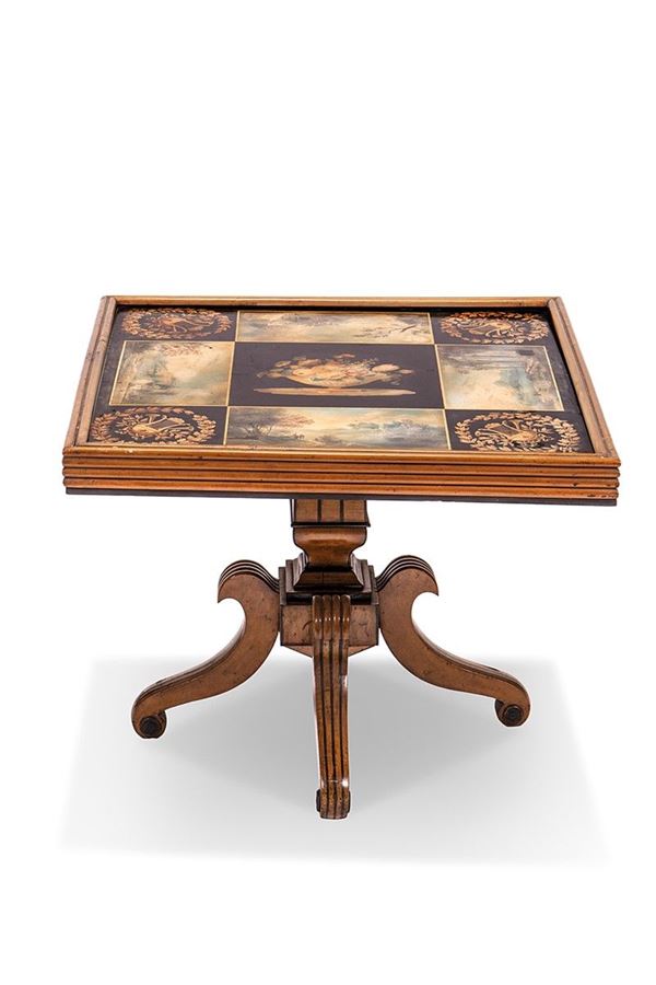 Tavolino con piano in ardesia dipinto, XIX secolo