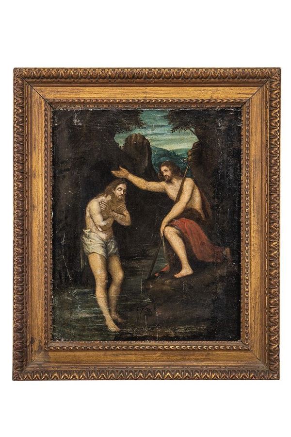 Dipinto, Battesimo di Ges&#249;, scuola italiana del XVII secolo