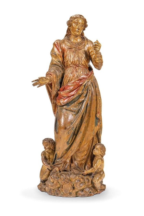 Scultura in legno raffigurante Madonna Assunta, XVII secolo.