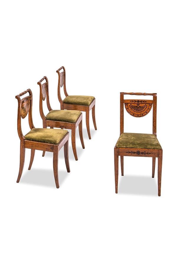 Quattro sedie in noce, XIX secolo  - Asta Antiquariato e Arti Decorative - Incanto Casa d'Aste e Galleria