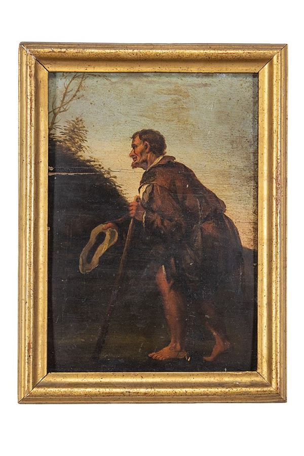 Dipinto, Figura di viandante, Scuola Piemontese del XVIII secolo.   - Asta Antiquariato e Arti Decorative - Incanto Casa d'Aste e Galleria