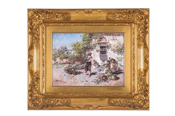 Riccardo Pellegrini : Dipinto, piazza di Andalusia  - Asta Antiquariato e Arti Decorative - Incanto Casa d'Aste e Galleria