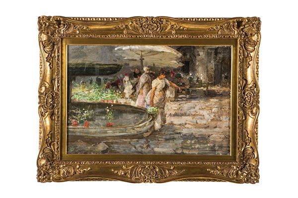 Mos&#232; Bianchi : Dipinto,fioraie  - Asta Antiquariato e Arti Decorative - Incanto Casa d'Aste e Galleria