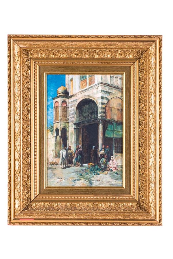 Alberto Pasini : Dipinto, davanti alla moschea  - Asta Antiquariato e Arti Decorative - Incanto Casa d'Aste e Galleria