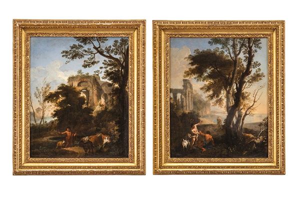 Andrea Locatelli - Due dipinti, Paesaggi romani