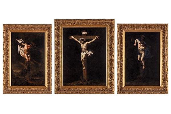 Trittico, Cristo in croce fra i due ladroni,  Cerchia di Michelangelo Cerquozzi