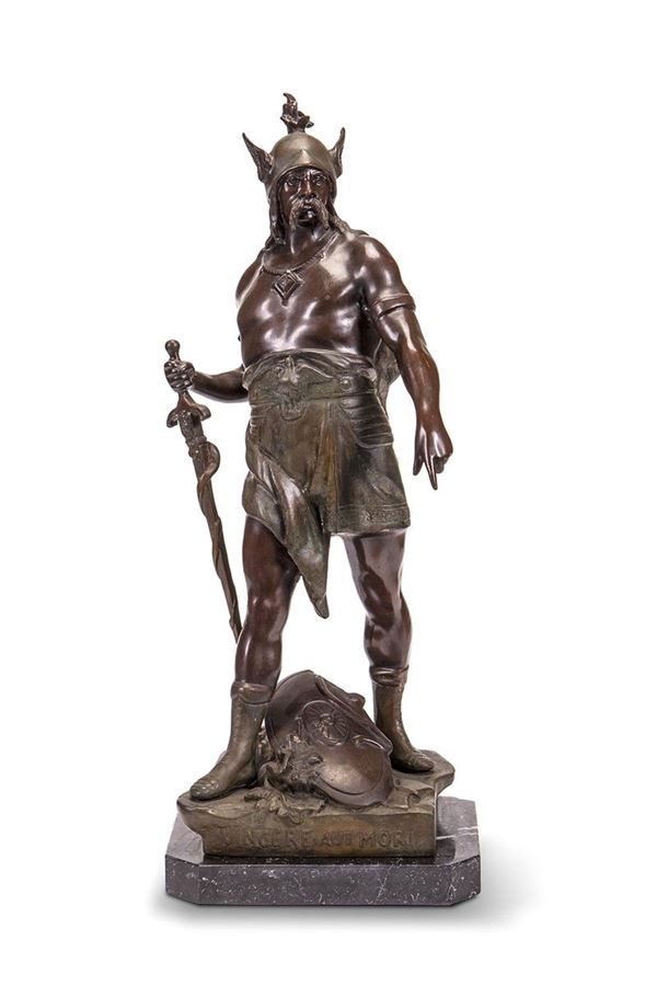 Bronzo a patina scura raffigurante guerriero gallico.  - Asta Antiquariato, Oggetti d'Arte e Decorazione. - Incanto Casa d'Aste e Galleria