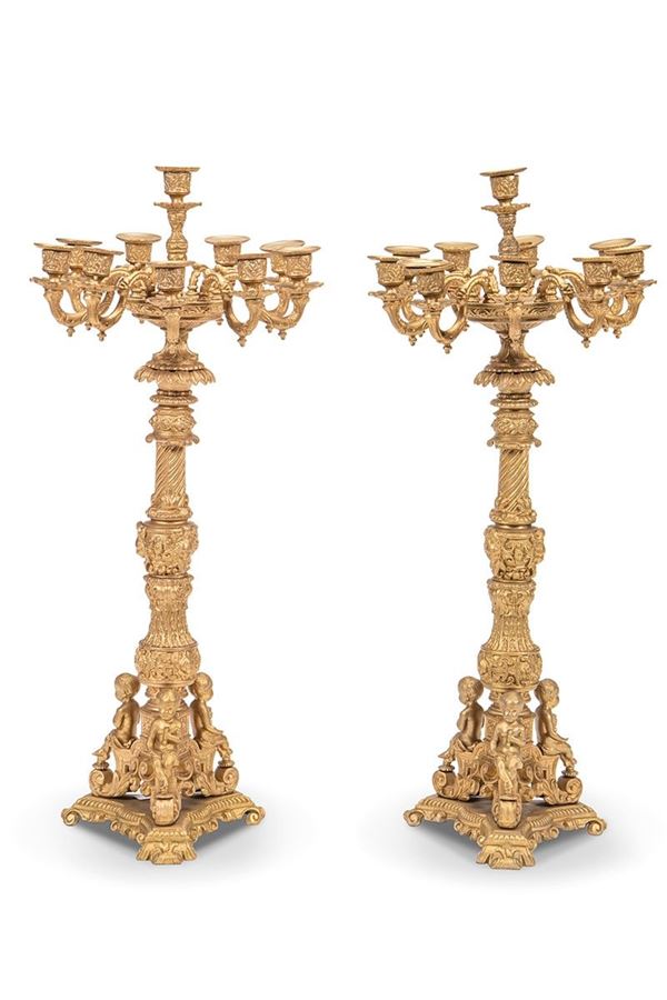 Coppia di candelieri a dieci luci, Francia XIX secolo  - Auction Antiques and Decorative Arts - Incanto Casa d'Aste e Galleria