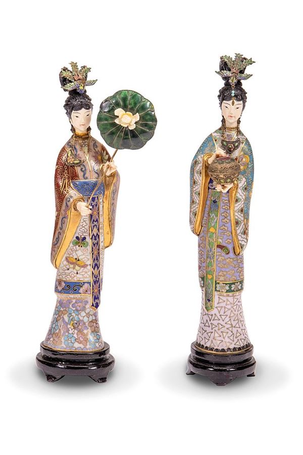 Due figure di geisha smalto cloisonn&#233;