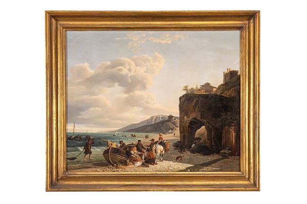 Dipinto, Marina con pescatori, Pittore francese del XIX secolo