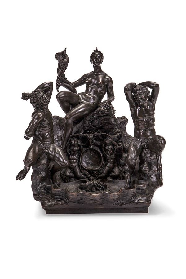 Gruppo in bronzo brunito raffigurante fontana, XIX-XX secolo
