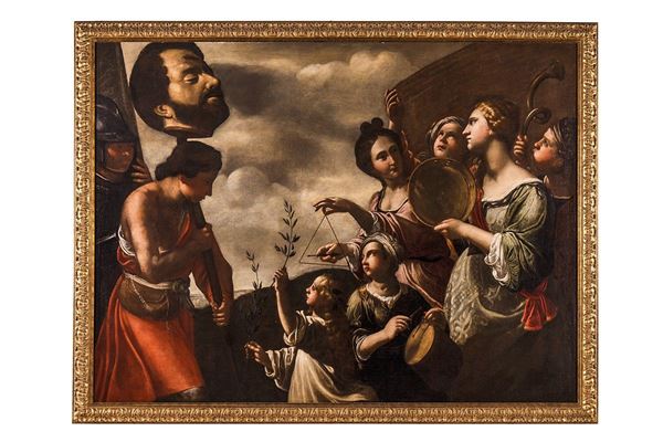 Dipinto, Trionfo di Davide, Bottega di Antiveduto Gramatica (1571–1626)  - Asta Antiquariato e Arti Decorative - Incanto Casa d'Aste e Galleria