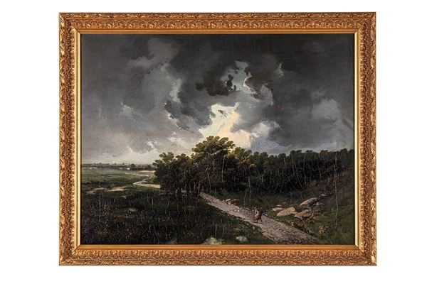 Dipinto, Paesaggio con figure, XIX secolo