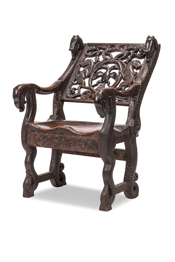 Poltrona in noce, XVII secolo  - Asta Antiquariato e Arti Decorative - Incanto Casa d'Aste e Galleria