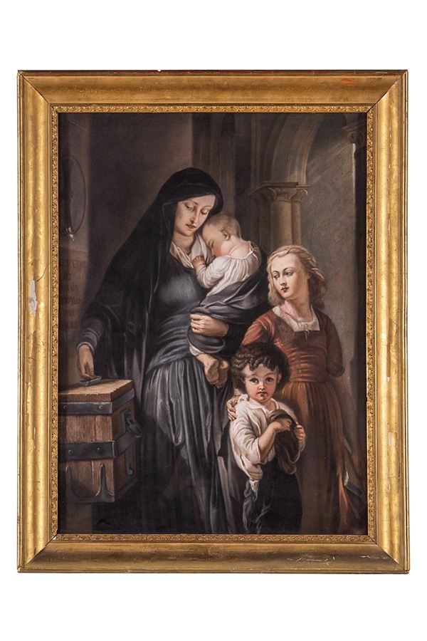 Dipinto, Madre con bambini, Artista italiano del XIX secolo.