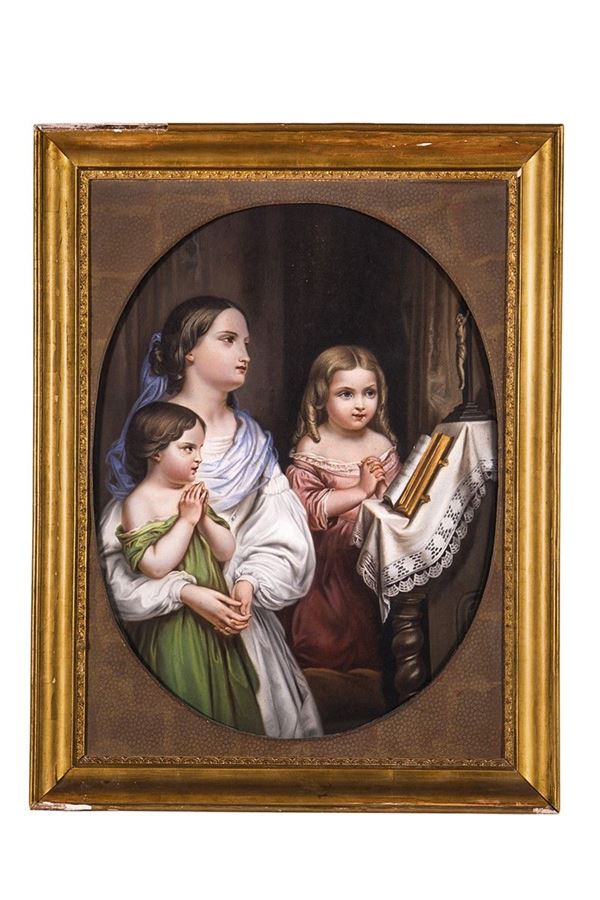 Dipinto, Fanciulle in preghiera, Artista italiano del XIX secolo
