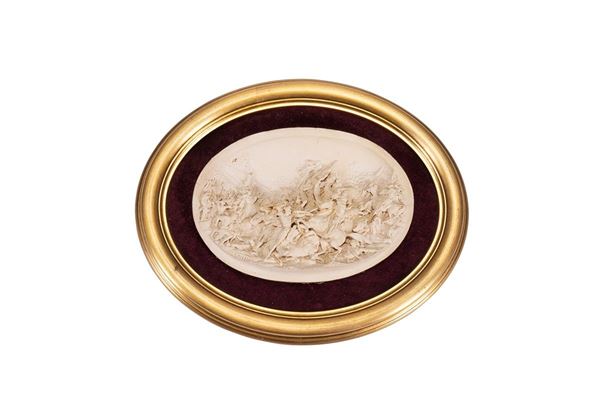 Medaglione ovale in gesso, battaglia medioevale, XIX secolo