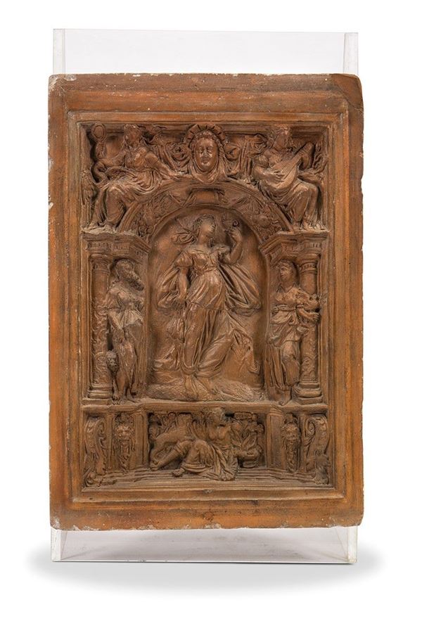 Placca in terracotta, Allegoria della Sapienza, Plasticatore francese del XVII secolo