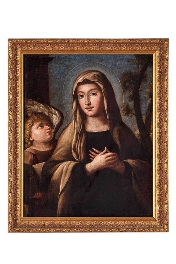 Dipinto, Santa Francesca Romana con l&#39;angelo, Pittore Romano del XVIII secolo