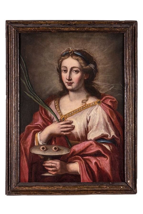 Dipinto, Santa Lucia Vergine e Martire, Pittore emiliano della fine del XVII secolo  - Asta Antiquariato e Arti Decorative - Incanto Casa d'Aste e Galleria