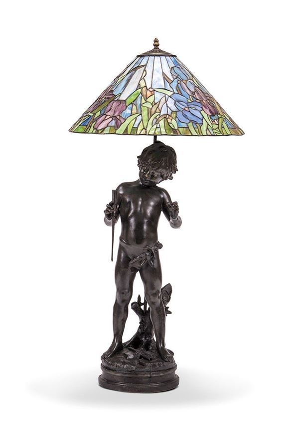 Lampada in bronzo e vetro, XX secolo
