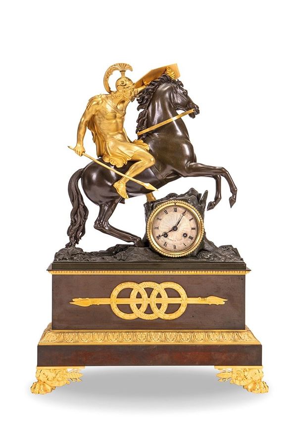 Orologio bronzo dorato e brunito, XIX secolo