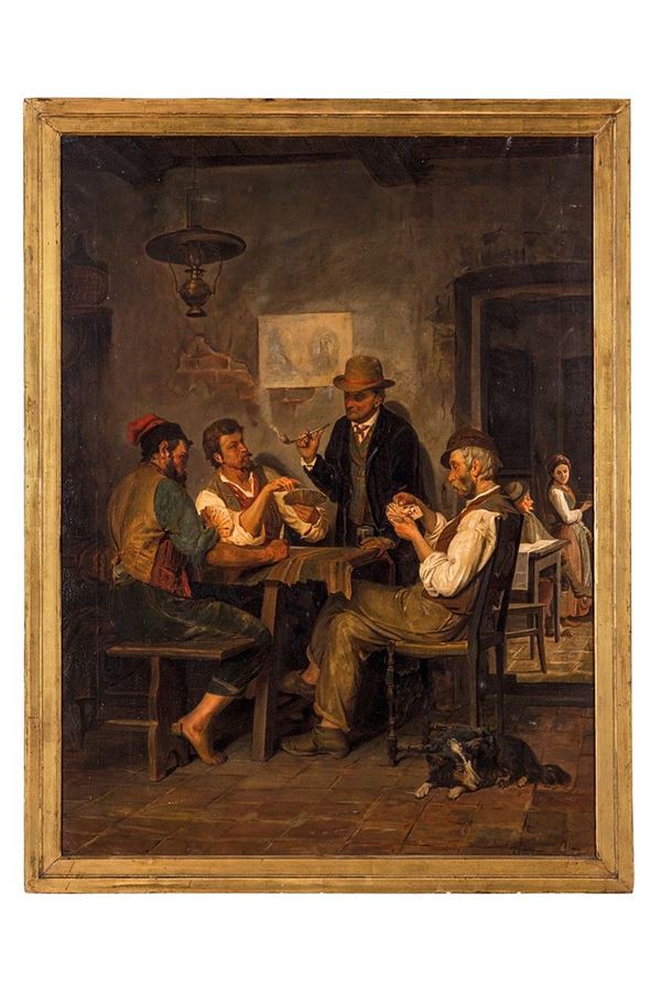 Dipinto, Interno con giocatori di carte, Scuola italiana del XIX secolo