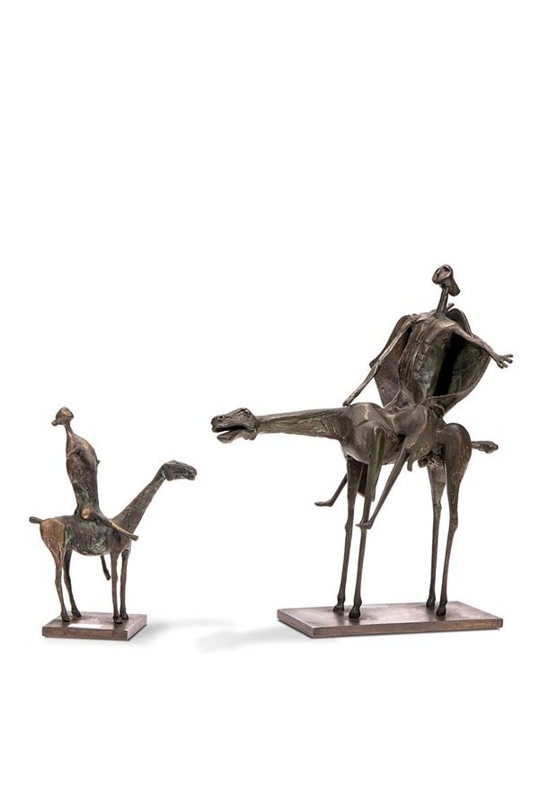 Due sculture di guerrieri in bronzo, XX secolo